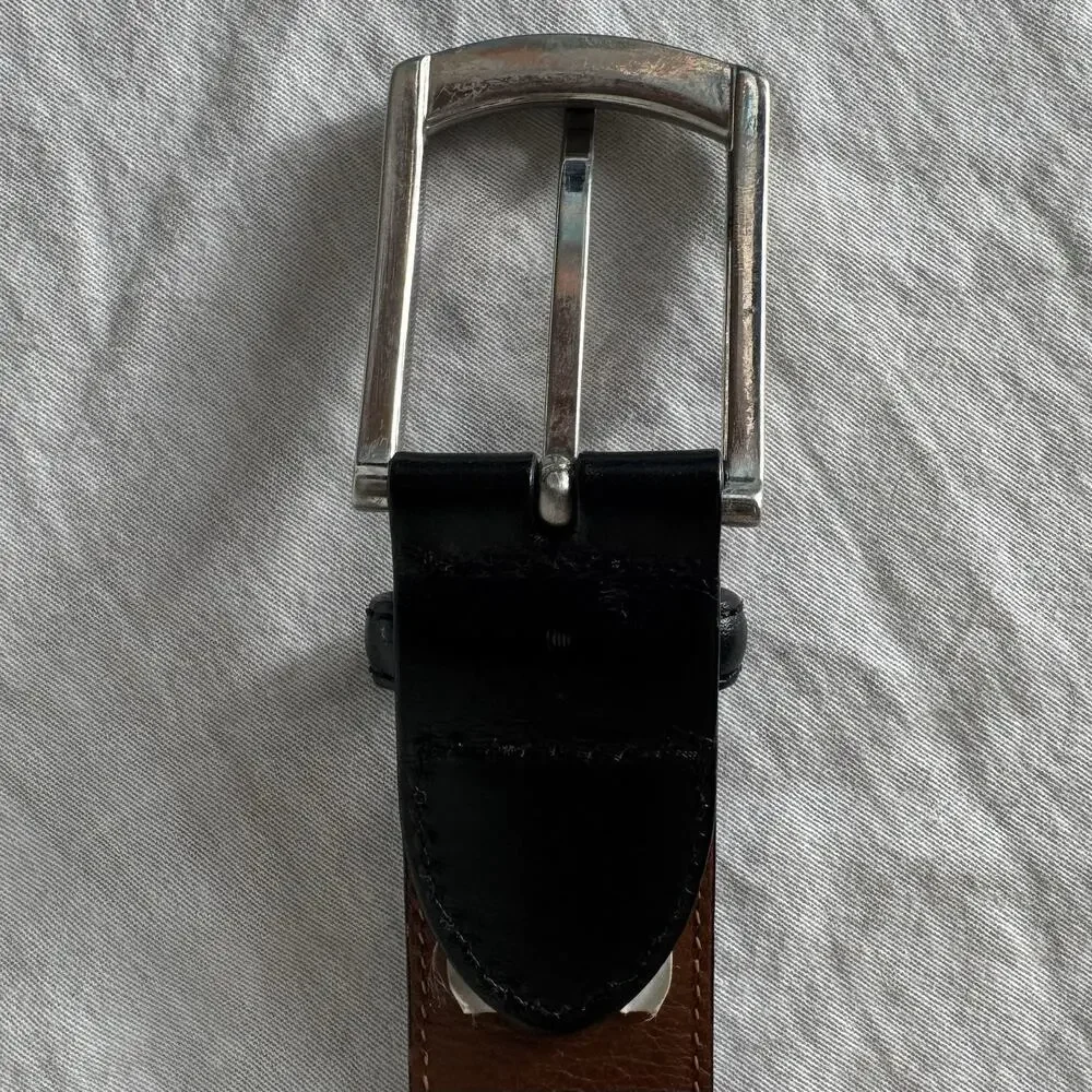 Johnston & Murphy Mens Black Leather Dress Belt SZ 36 Edge Raised Channel Stitch